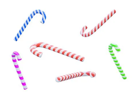 Caramel sweets in the form of canes, multi-colored spirals. Realistic 3D rend Stock Illustration