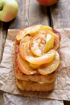 Caramelized apples on toast bread Stock Photos