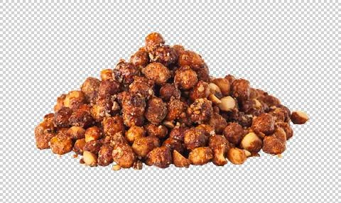 Caramelized hazel nuts on transparent background. food Foto stock