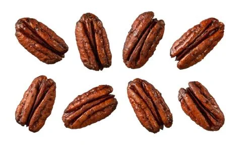 Caramelized pecans isolated on white Stock Photos