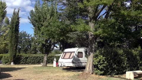 Caravan and camping park panning Stock Footage 82582322