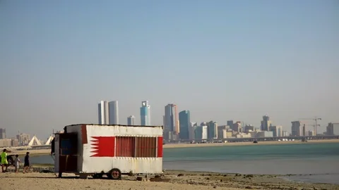 Caravan at the the Beach. Bahrain Stock Footage 87366480