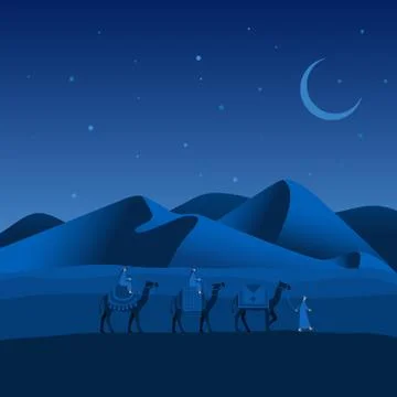 Caravan Camel Passing The Desert Stock Illustration