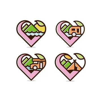Caravan Camping Icon Set Stock Illustration