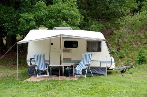 Caravan at camping Stock Photos