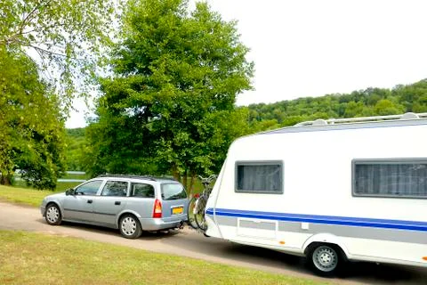 Caravan at a camping Stock Photos