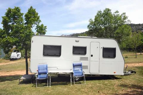 Caravan at a camping Stock Photos