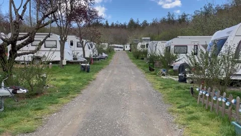 Caravan Camping Site in Nature, Caravans in Campground, Cekmekoy, Istanbul Stock Footage
