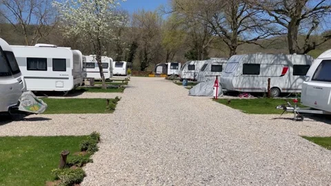 Caravan Camping Site in Nature, Full Of Caravans, Campground in Ağva, Turkey Stock Footage 183824619