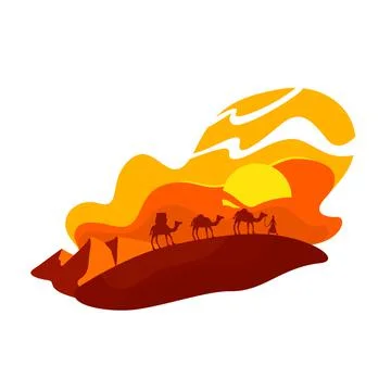 Caravan in desert 2D vector web banner, poster Stock Illustration