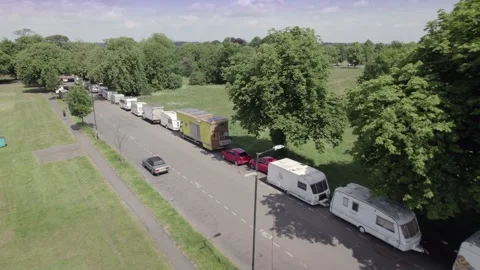 Caravan homes on Bristol's Clifton Downs Stock Footage 311528541
