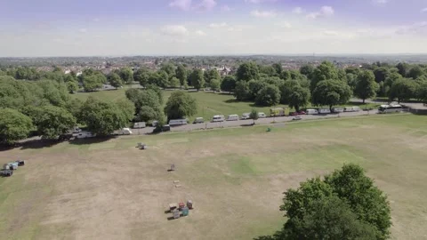 Caravan homes on Bristol's Clifton Downs Stock Footage 311528547
