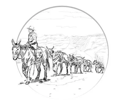 Caravan in the mountains Stock Illustration