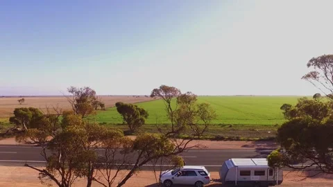 Caravan out back drone Stock Footage 151873048