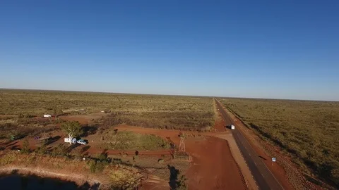 Caravan on Outback Highway Australia Stock Footage 90776741