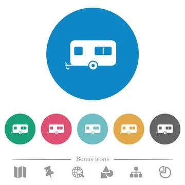 Caravan trailer flat round icons Illustrazione stock