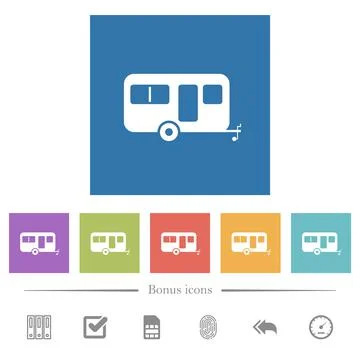 Caravan trailer flat white icons in square backgrounds Illustrazione stock