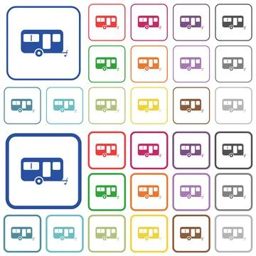 Caravan trailer outlined flat color icons Illustrazione stock