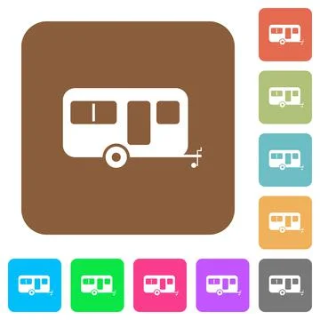 Caravan trailer rounded square flat icons Illustrazione stock