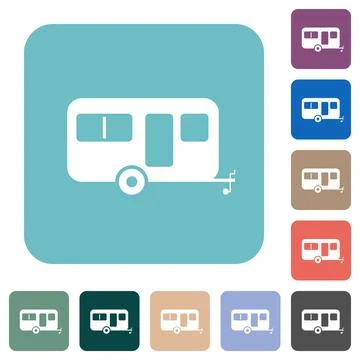 Caravan trailer rounded square flat icons Illustrazione stock