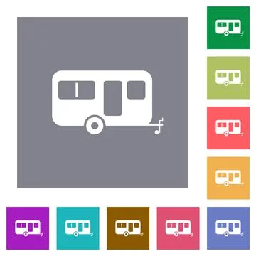 Caravan trailer square flat icons Illustrazione stock