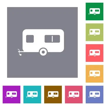 Caravan trailer square flat icons Illustrazione stock
