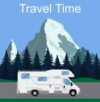 Caravan van driving on the road. Illustrazione stock