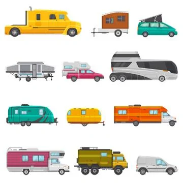 Caravan vector camping trailer and rv caravanning vehicle for traveling or Stock Illustration