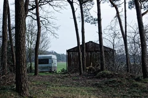 Caravan in the Woods Stock Photos