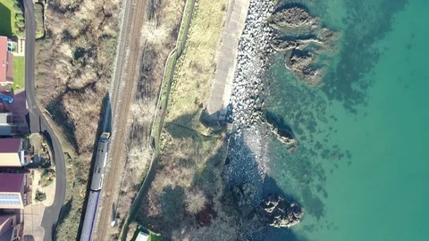 Caravans and train from the air Stock Footage 102506877
