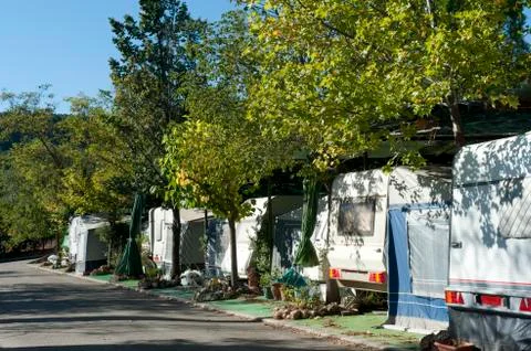 Caravans at a camping Stock Photos