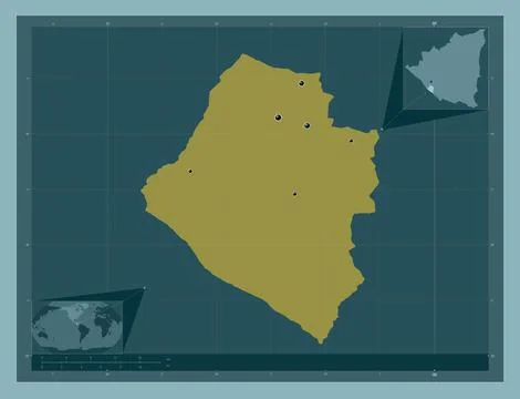 Carazo, Nicaragua. Solid color shape. Locations of major cities of the region Stock Illustration