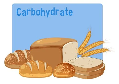 Carbohydrates text with breads Stock Illustration
