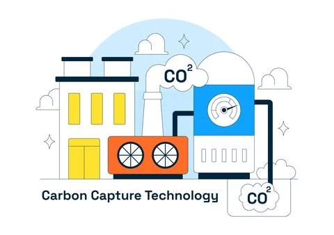Carbon Capture Technology Vector Illustration Featuring CO2 Emissions, Indu.. Stock Illustration