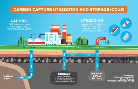 Carbon capture utilization and storage system description diagram Stock Illustration