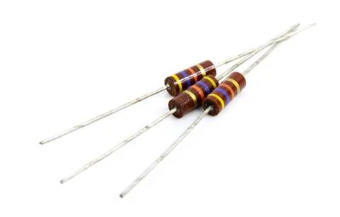 Carbon composition resistors - electronic component on white background Stock Photos