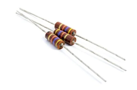 Carbon composition resistors - electronic component on white background Stock Photos