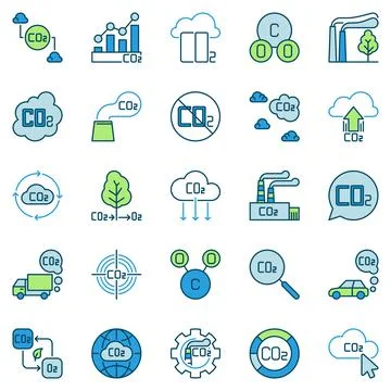Carbon Dioxide CO2 creative vector concept icons set Stock Illustration