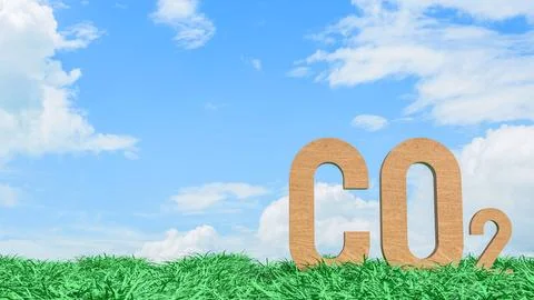 Carbon Dioxide CO2 Emissions Concept in Green Grass Field 3d render.. イラスト素材