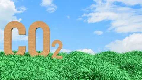 Carbon Dioxide CO2 Emissions Concept in Green Grass Field 3d render.. イラスト素材