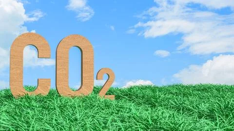Carbon Dioxide CO2 Emissions Concept in Green Grass Field 3d render.. イラスト素材