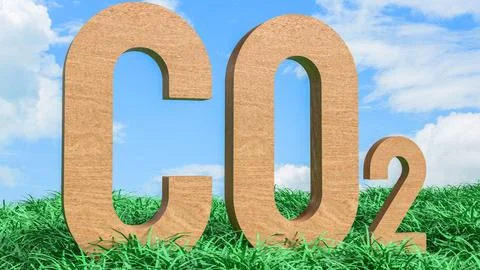 Carbon Dioxide CO2 Emissions Concept in Green Grass Field 3d render.. イラスト素材