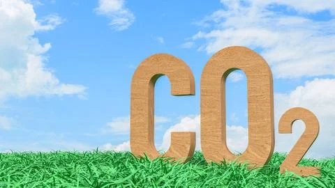 Carbon Dioxide CO2 Emissions Concept in Green Grass Field 3d render.. イラスト素材