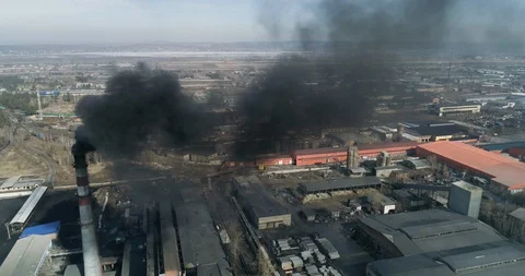 Carbon dioxide emissions. Black smoke of coal-fired plant. Aerial top view Stock-Footage 110236953
