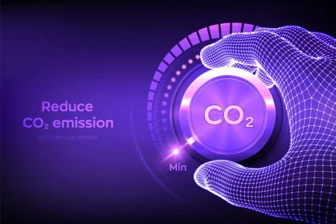 Carbon dioxide emissions control concept. Reduce CO2 level. Wireframe hand tu Stock Illustration