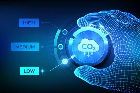Carbon dioxide emissions control. Reduce CO2 to limit global warming and clim Stock Illustration