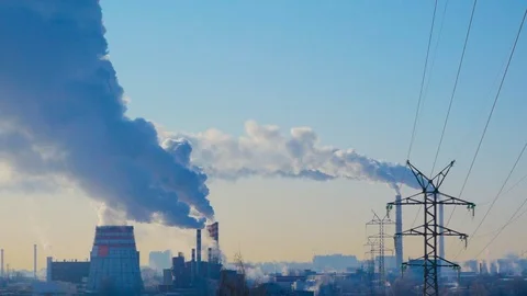 Carbon dioxide emissions. Resource-saving technologies in the industrial center Stock Footage 125599028