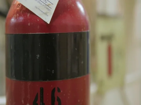 Carbon dioxide fire extinguisher plate Stock Footage