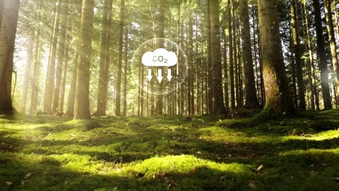 Carbon dioxide icon inside sunny green forest Vídeos de archivo 337738007