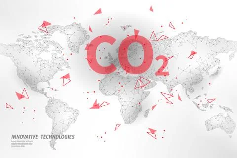 Carbon dioxide on map CO2 ecology problem eco concept. Renewable organic 3D Stock-Illustration